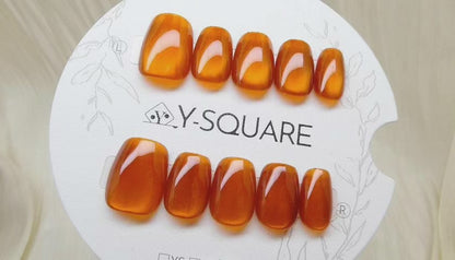 < Miel Doré > Y.Square Faux Ongles Fait Main Réutilisables