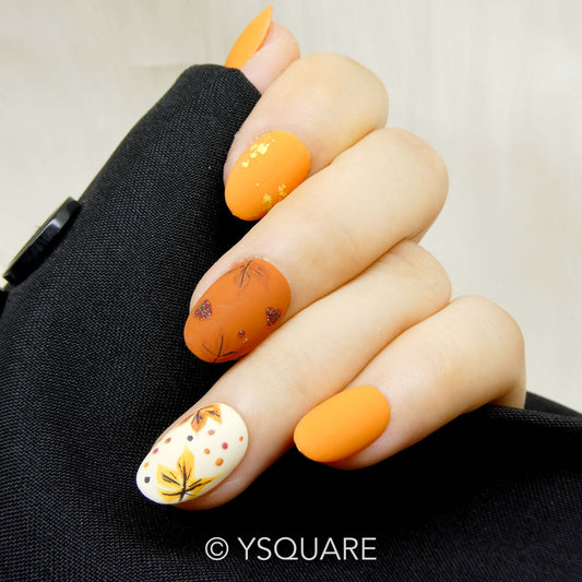 < Pumpkin spice latte > Y.Square Faux Ongles Fait Main Réutilisables / Handmade Press On Nails 