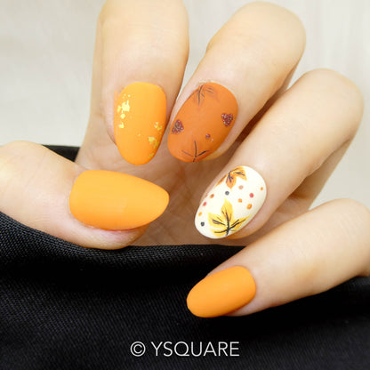 < Pumpkin spice latte > Y.Square Faux Ongles Fait Main Réutilisables / Handmade Press On Nails 