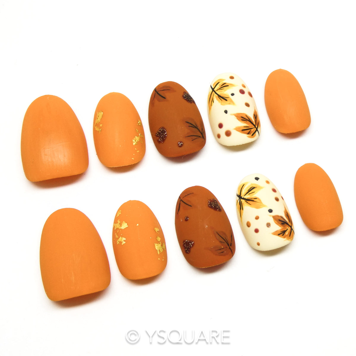 < Pumpkin spice latte > Y.Square Faux Ongles Fait Main Réutilisables / Handmade Press On Nails 