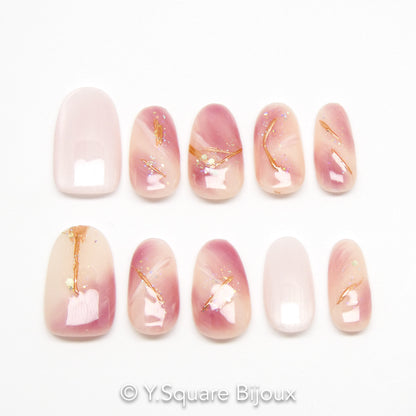 < Eau de Rose > Y.Square Faux Ongles Fait Main Réutilisables