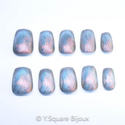 < Soleil de minuit > Y.Square Faux Ongles Fait Main Réutilisables